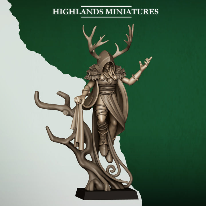 Feral Elf Druid unpainted resin elf miniature by Highlands Miniatures, 28-32mm DnD tabletop model.