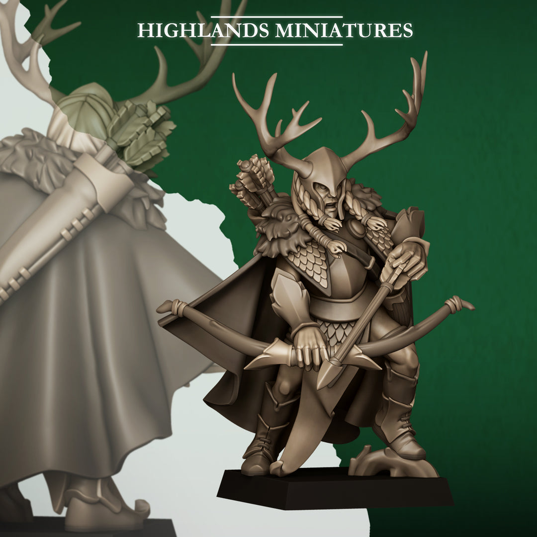 Feral Highborn unpainted resin elf miniature by Highlands Miniatures, 28-32mm DnD tabletop model.