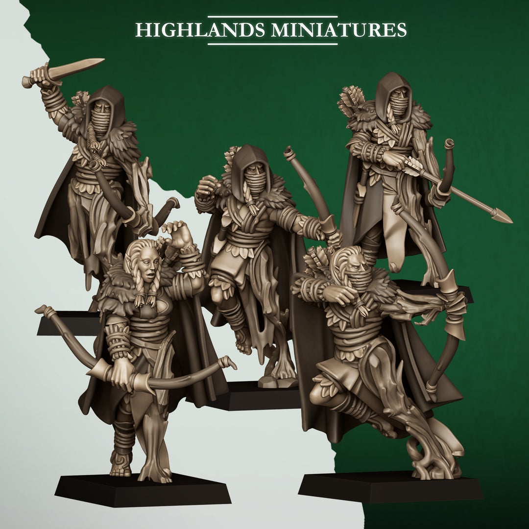 Feral Scouts unpainted resin elf miniature by Highlands Miniatures, 28-32mm DnD tabletop model.