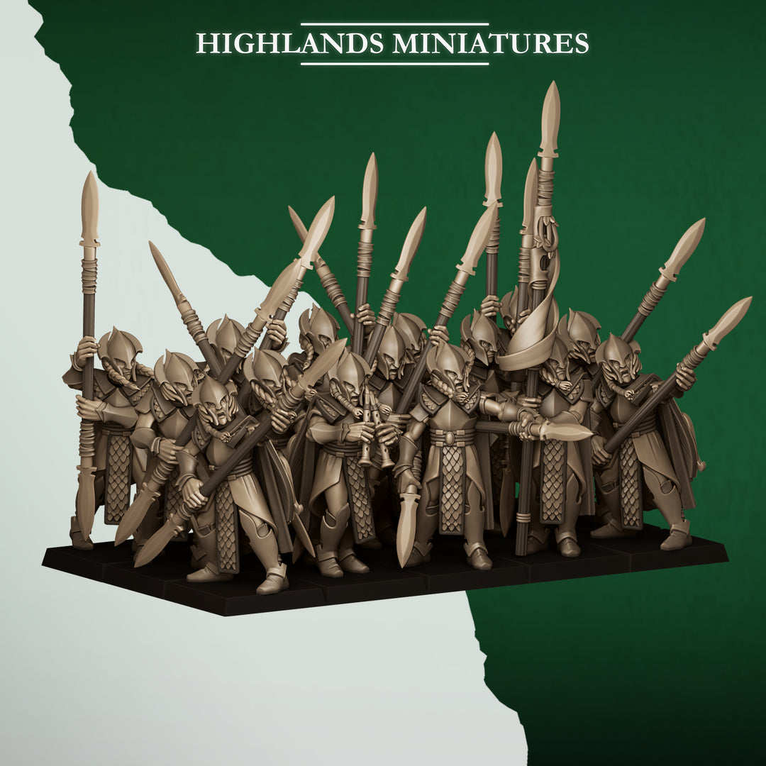Feral Spearmen unpainted resin elf miniature by Highlands Miniatures, 28-32mm DnD tabletop model.