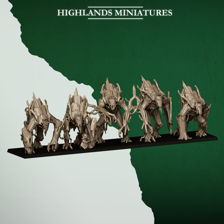 Forest Golems unpainted resin elf miniature by Highlands Miniatures, 28-32mm DnD tabletop model.