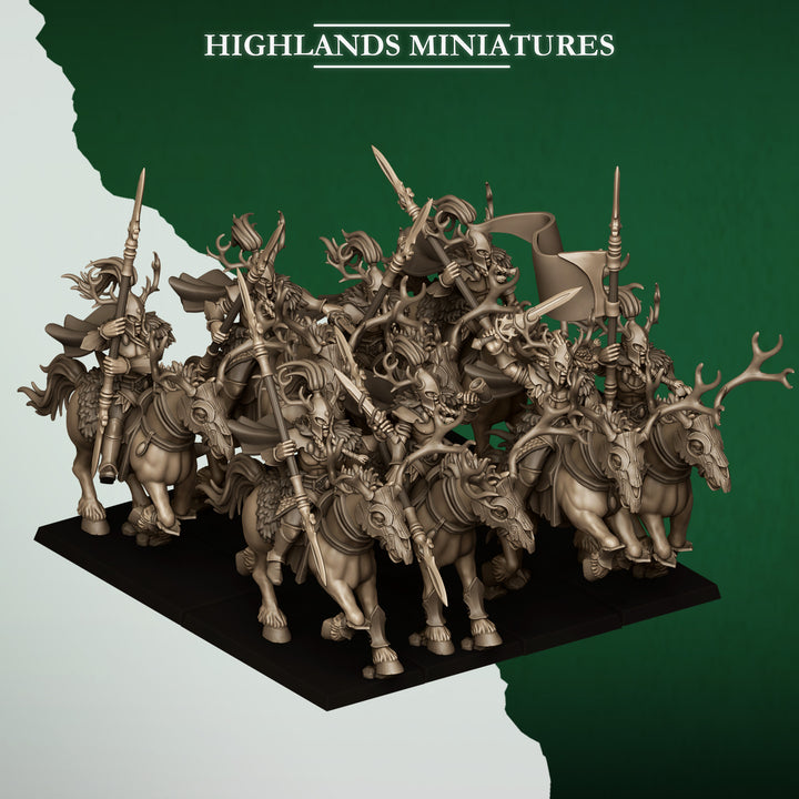 Feral Riders unpainted resin elf miniature by Highlands Miniatures, 28-32mm DnD tabletop model.