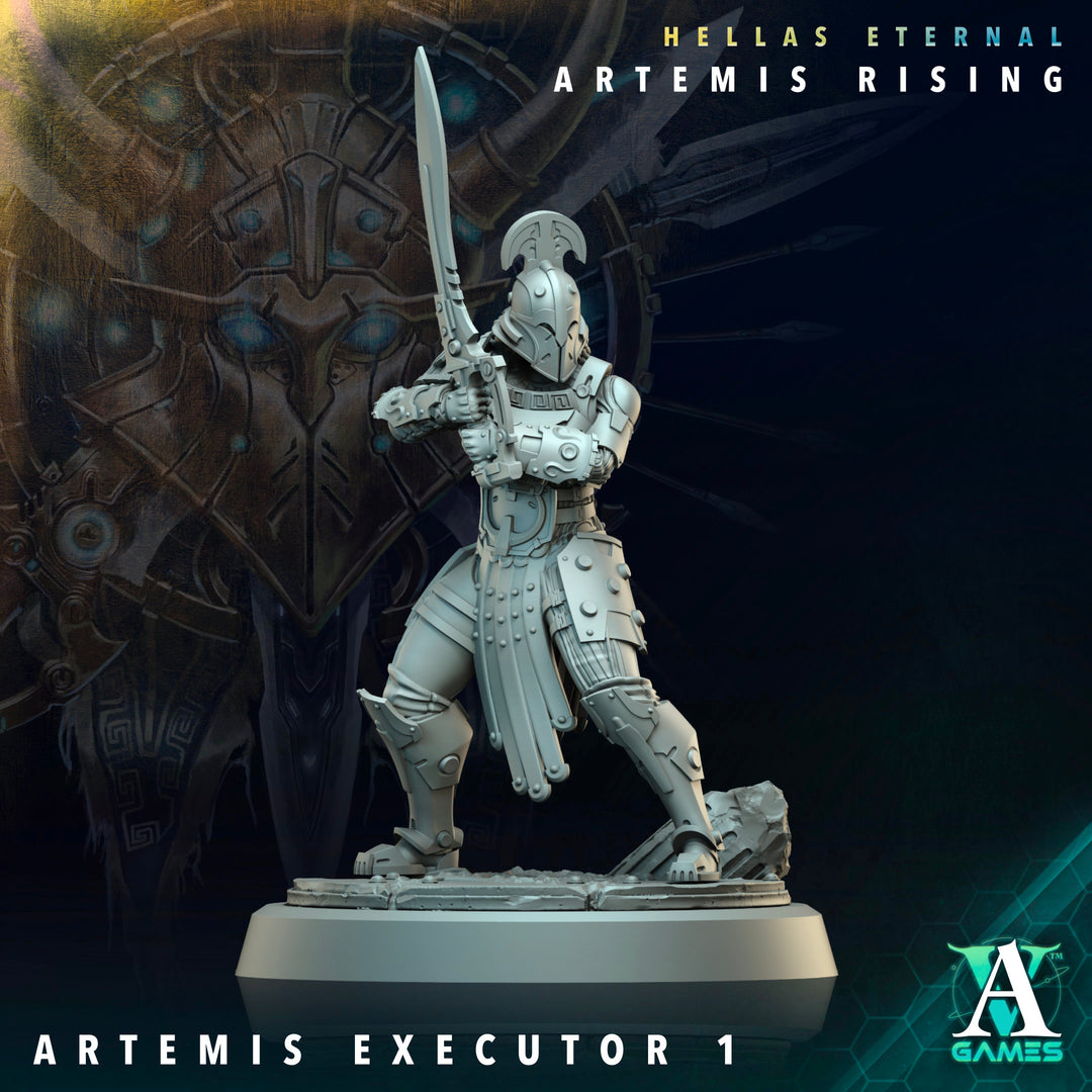 Artemis Executors unpainted resin miniature by Archvillain Games, 28-32mm tabletop wargaming model.