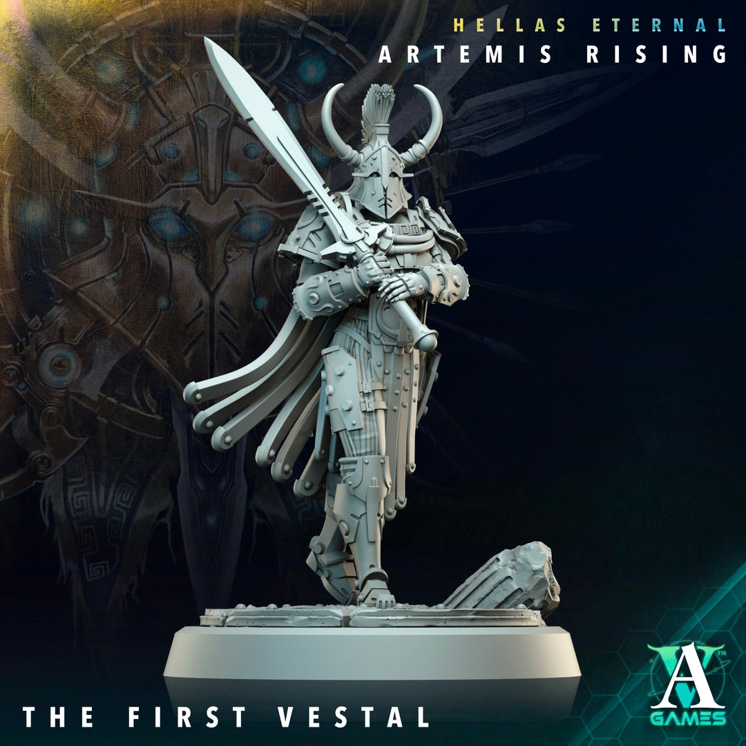 The First Vestal unpainted resin miniature by Archvillain Games, 28-32mm tabletop wargaming model.