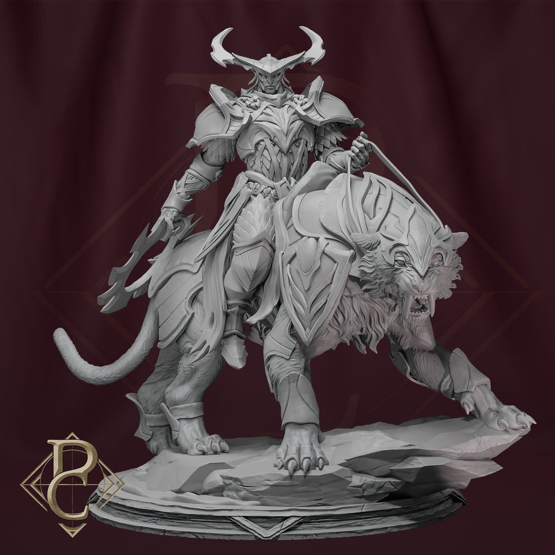 Alsham & Stellar Tiger unpainted resin fantasy miniature by Parasite Collectibles, 28-32mm DnD tabletop model.