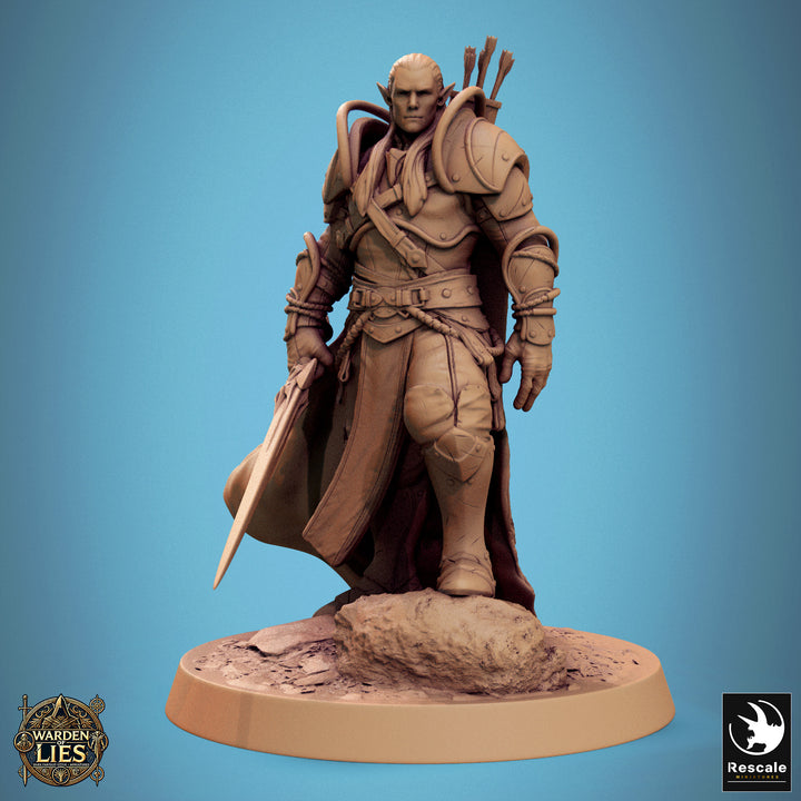 Moon Elf Sentinels - Swords unpainted resin elf miniature by Rescale Miniatures, 28-32mm DnD tabletop model.