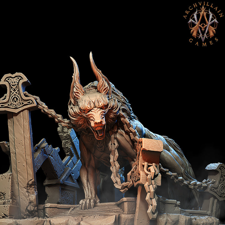 Fenris the Wolf God unpainted resin fantasy centerpiece miniature by Archvillain Games, 28-32mm DnD tabletop model.