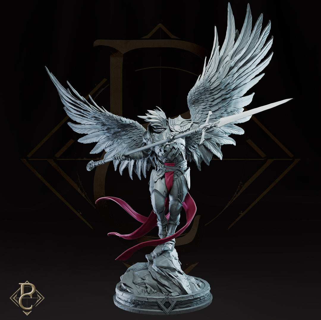 Radian Ascended unpainted resin angel miniature by Parasite Collectibles, 28-32mm DnD tabletop model.