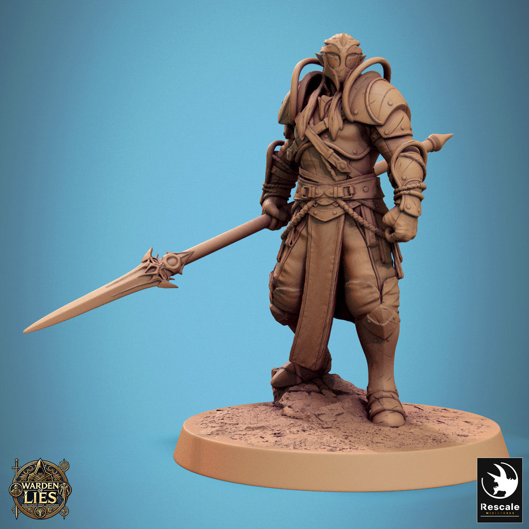 Moon Elf Sentinels - Spears unpainted resin elf miniature by Rescale Miniatures, 28-32mm DnD tabletop model.