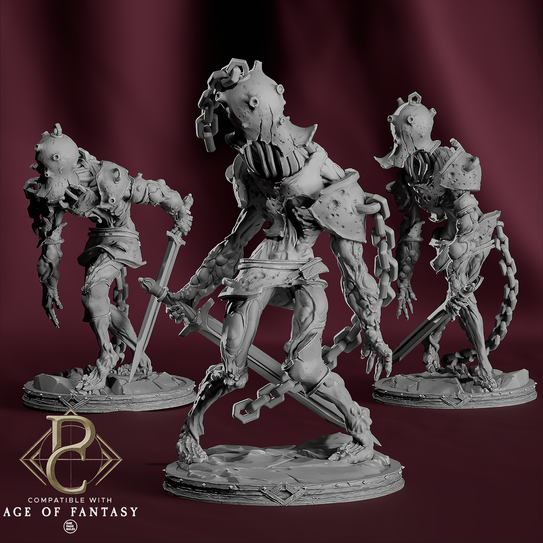 Chainbound Ascendants unpainted resin fantasy miniature by Parasite Collectibles, 28-32mm DnD tabletop model.