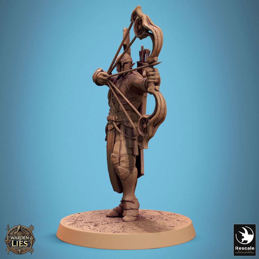 Moon Elf Sentinels - Bows unpainted resin elf miniature by Rescale Miniatures, 28-32mm DnD tabletop model.