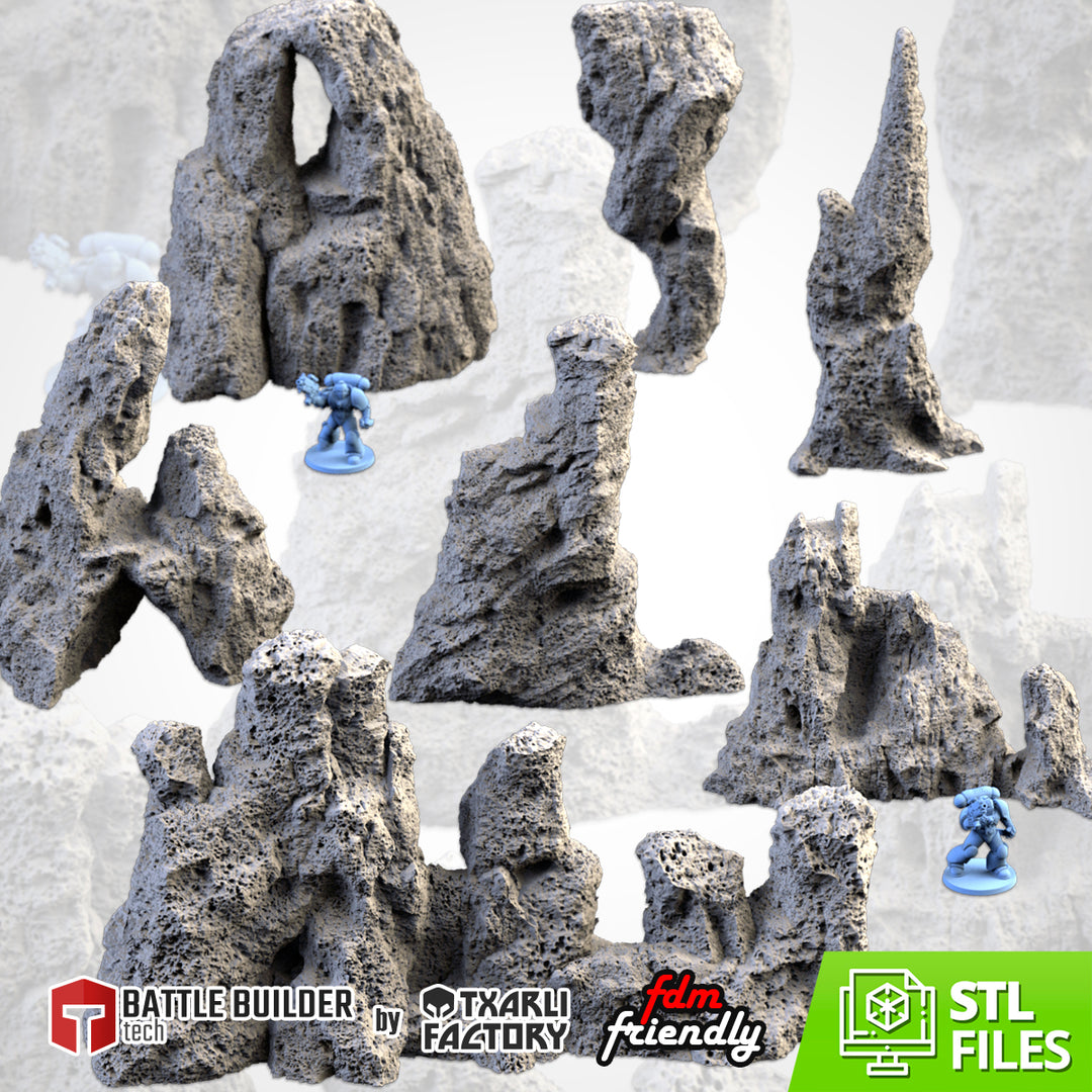 Volcanic Rocks - Complete Terrain Set tabletop terrain piece by Txarli Factory, 28-32mm wargaming scenery.