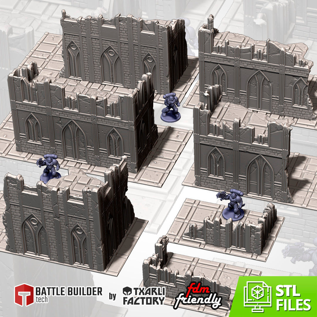 City Classic Ruins - Complete Sci-Fi Terrain Set tabletop terrain piece by Txarli Factory, 28-32mm wargaming scenery.