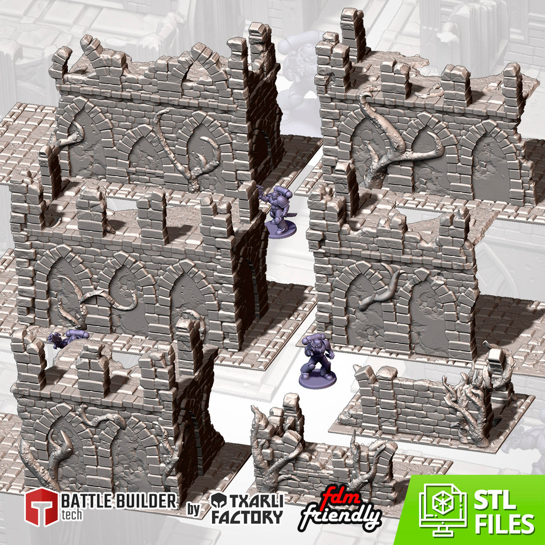 Abandoned Ruins - Complete Terrain Set tabletop terrain piece by Txarli Factory, 28-32mm wargaming scenery.
