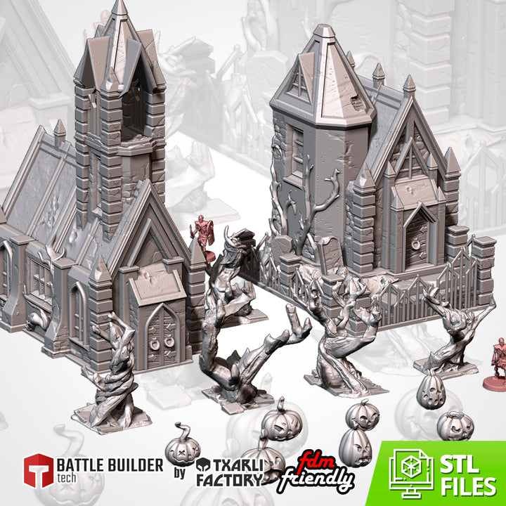 Night of the Living Dead Church - Fantasy Terrain Set tabletop terrain piece by Txarli Factory, 28-32mm wargaming scenery.