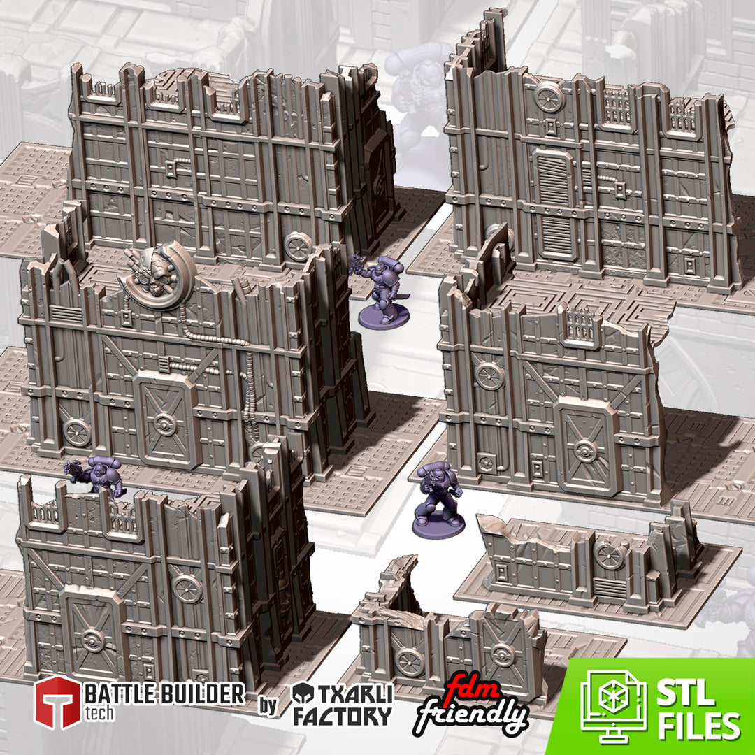Industrial Ruins - Complete Sci-Fi Terrain Set tabletop terrain piece by Txarli Factory, 28-32mm wargaming scenery.