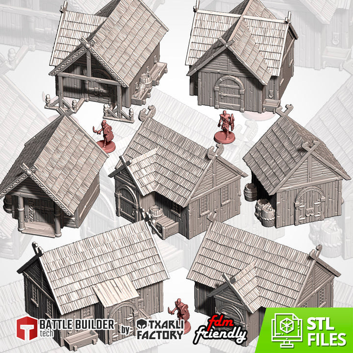 Village - Complete Fantasy Terrain Set tabletop terrain piece by Txarli Factory, 28-32mm wargaming scenery.