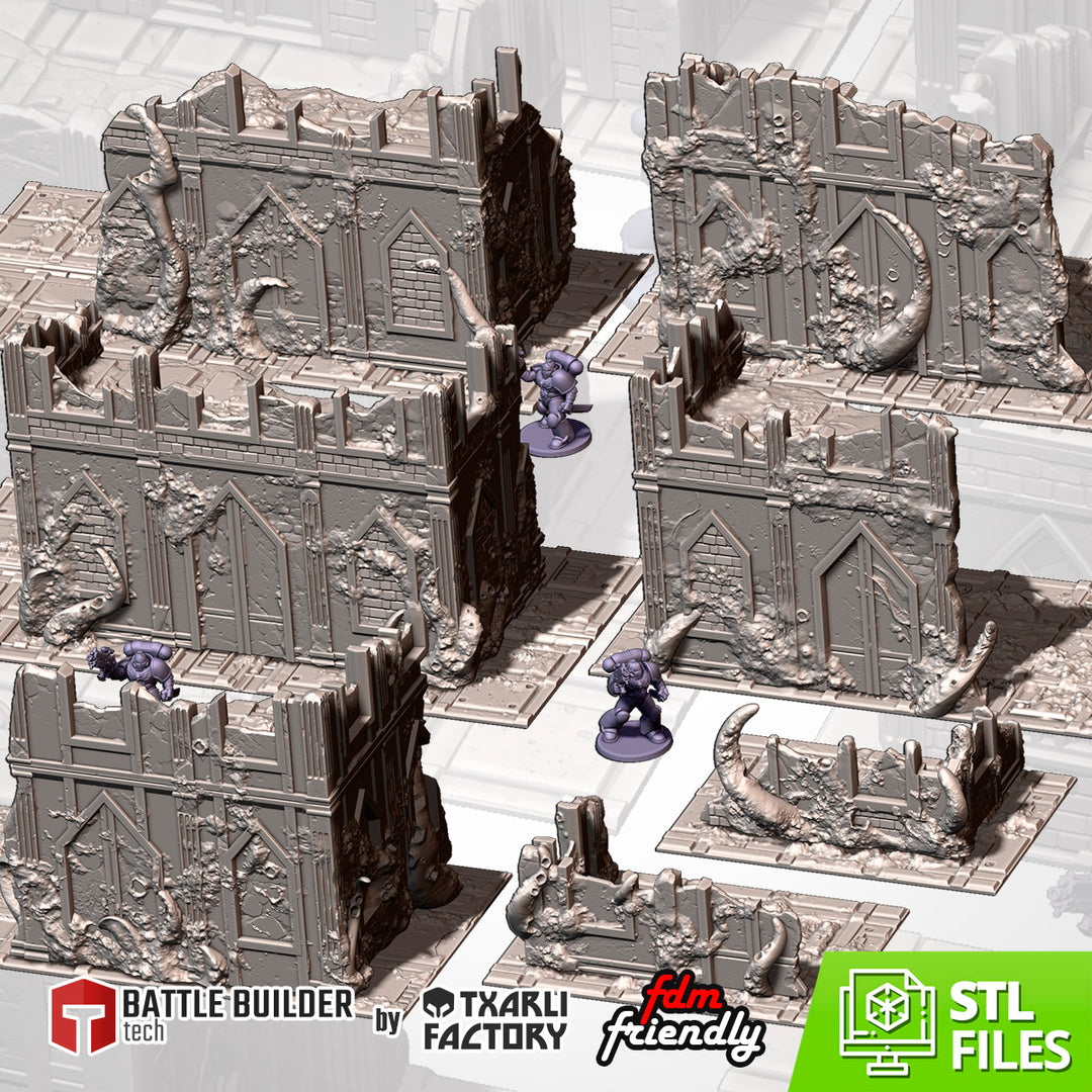 Infected Ruins - Complete Terrain Set tabletop terrain piece by Txarli Factory, 28-32mm wargaming scenery.