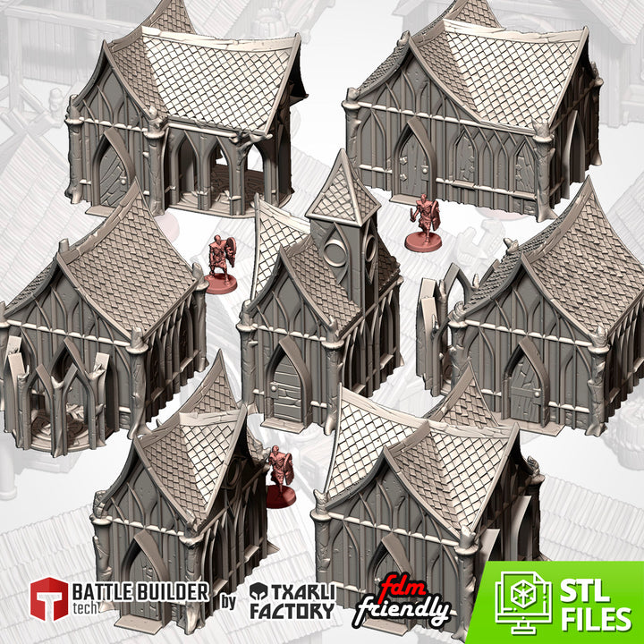 Wood Elf Village - Complete Fantasy Terrain Set tabletop terrain piece by Txarli Factory, 28-32mm wargaming scenery.