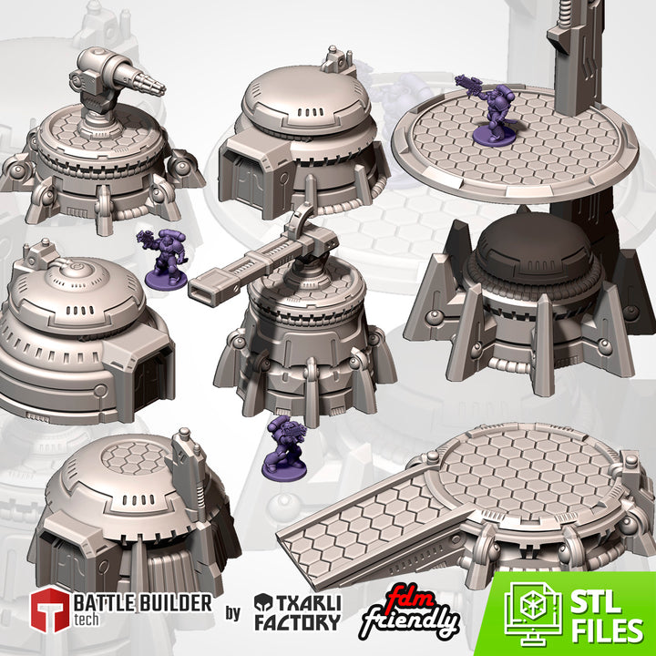 Xenos Buildings - Complete Sci-Fi Terrain Set tabletop terrain piece by Txarli Factory, 28-32mm wargaming scenery.