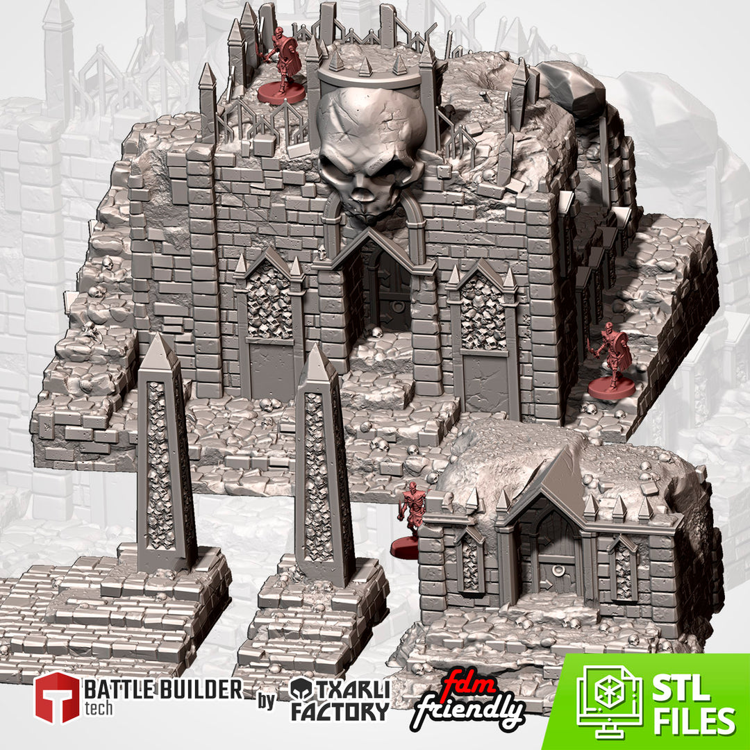 Cursed Mausoleum Terrain Set tabletop terrain piece by Txarli Factory, 28-32mm wargaming scenery.
