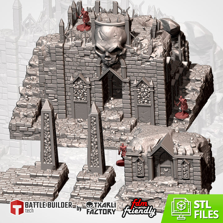 Cursed Mausoleum Terrain Set tabletop terrain piece by Txarli Factory, 28-32mm wargaming scenery.