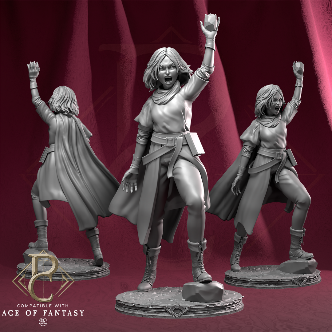 Kaelith, Bearer of the Last Flame unpainted resin character miniature by Parasite Collectibles, 28-32mm DnD tabletop model.