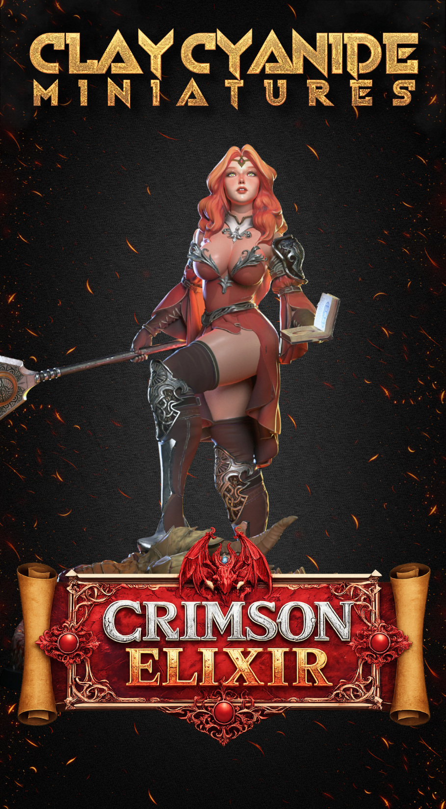 Mirelle - Enchantress unpainted resin character miniature by Clay Cyanide, 28-32mm DnD tabletop model.