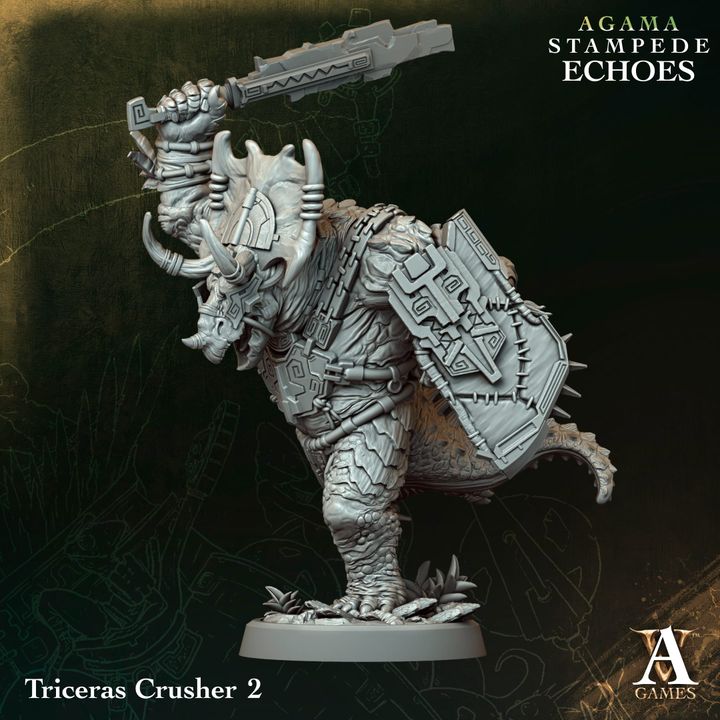 Triceras Crushers unpainted resin lizardfolk miniature by Archvillain Games, 28-32mm DnD tabletop model.