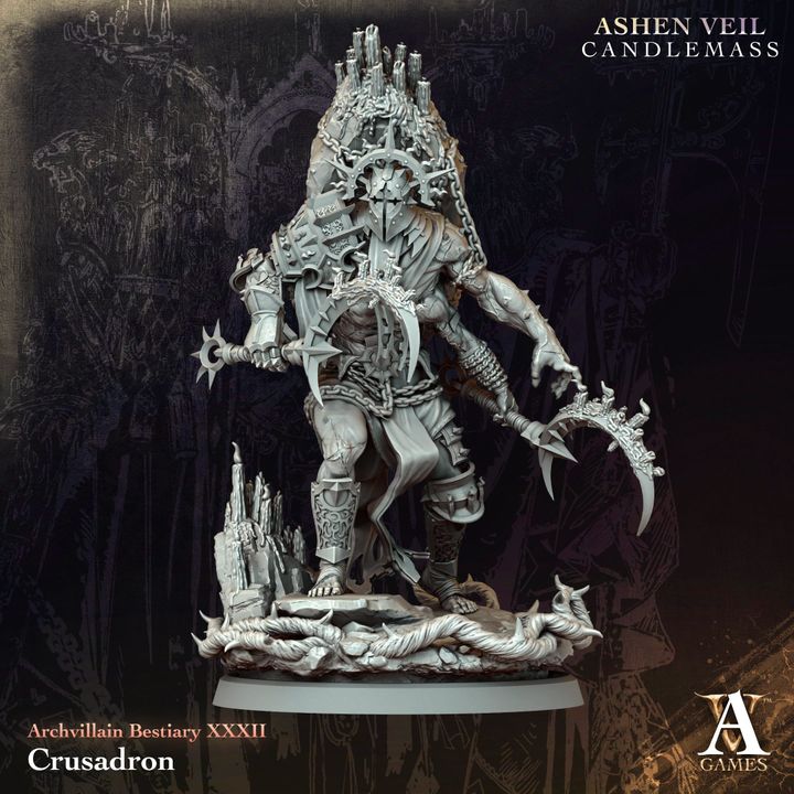 Crusadron unpainted resin character miniature by Archvillain Games, 28-32mm DnD tabletop model.