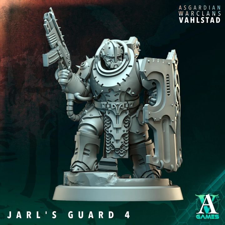 Jarl's Guard - Asgardian Warclans unpainted resin character miniature by Archvillain Games, 28-32mm tabletop wargaming model.