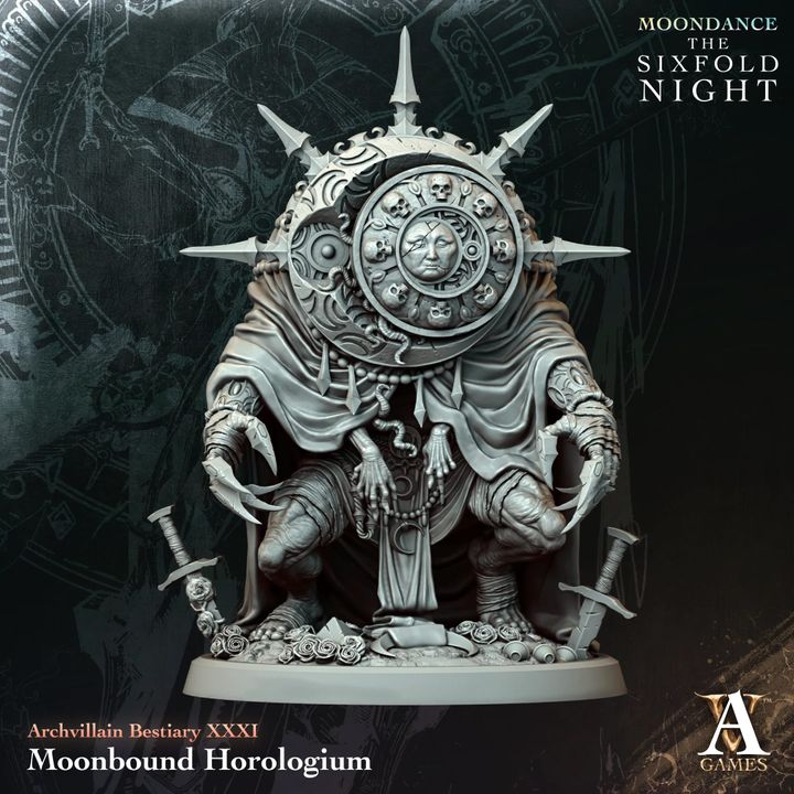 Moonbound Horologium unpainted resin fantasy miniature by Archvillain Games, 28-32mm DnD tabletop model.