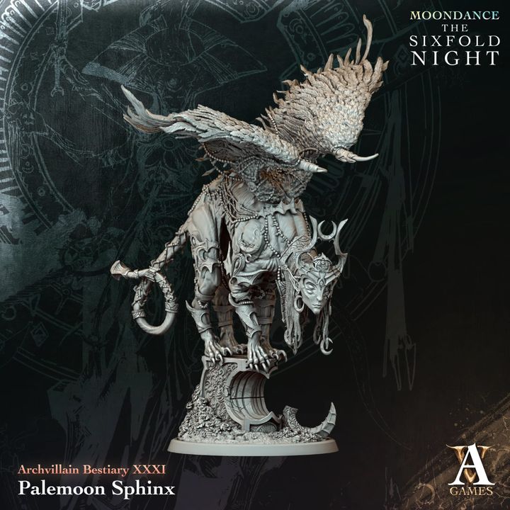 Palemoon Sphinx unpainted resin fantasy miniature by Archvillain Games, 28-32mm DnD tabletop model.