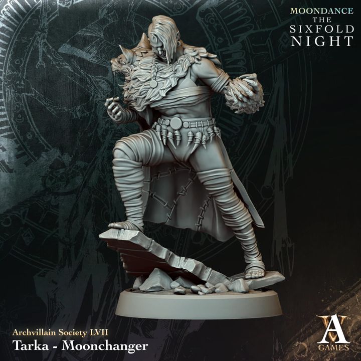 Tarka - Moonchanger unpainted resin character miniature by Archvillain Games, 28-32mm DnD tabletop model.