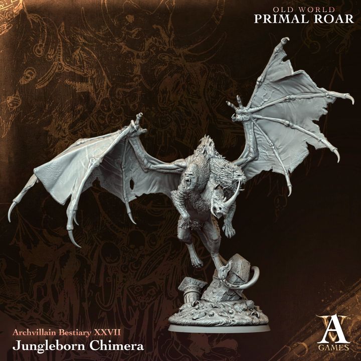 Jungle Chimera unpainted resin fantasy miniature by Archvillain Games, 28-32mm DnD tabletop model.