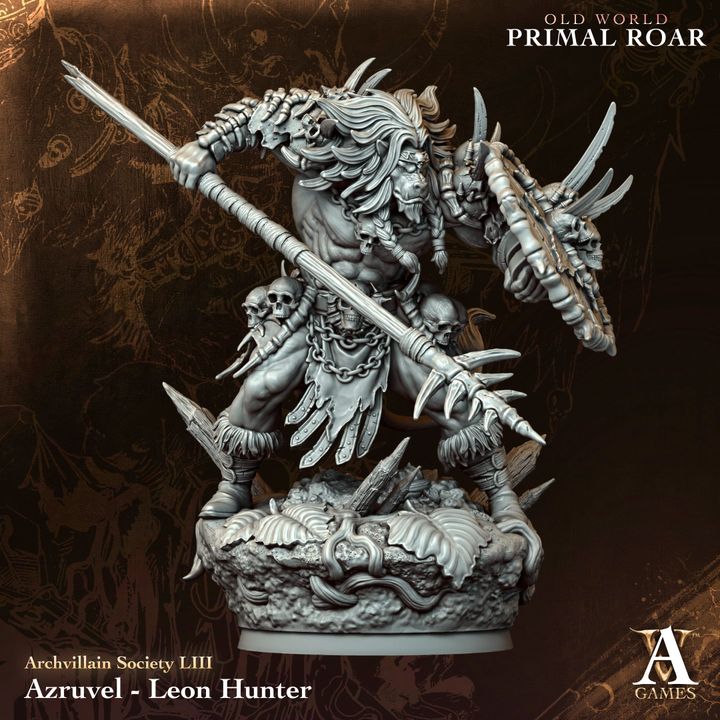 Azruvel - Leon Hunter unpainted resin hunter miniature by Archvillain Games, 28-32mm DnD tabletop model.