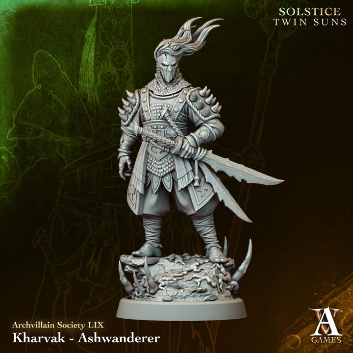 Kharvak - Ashwanderer unpainted resin character miniature by Archvillain Games, 28-32mm DnD tabletop model.