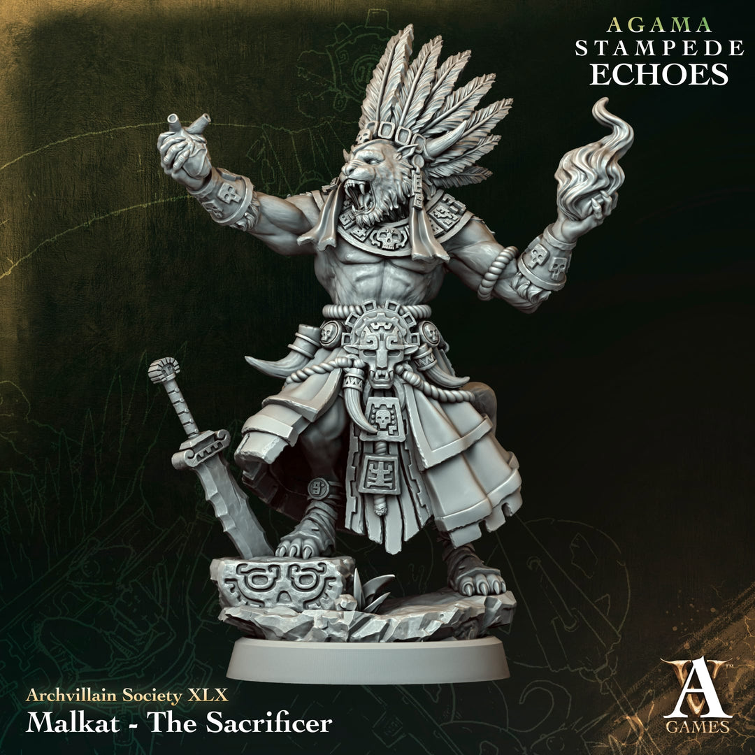 Malkat - The Sacrificer unpainted resin character miniature by Archvillain Games, 28-32mm DnD tabletop model.