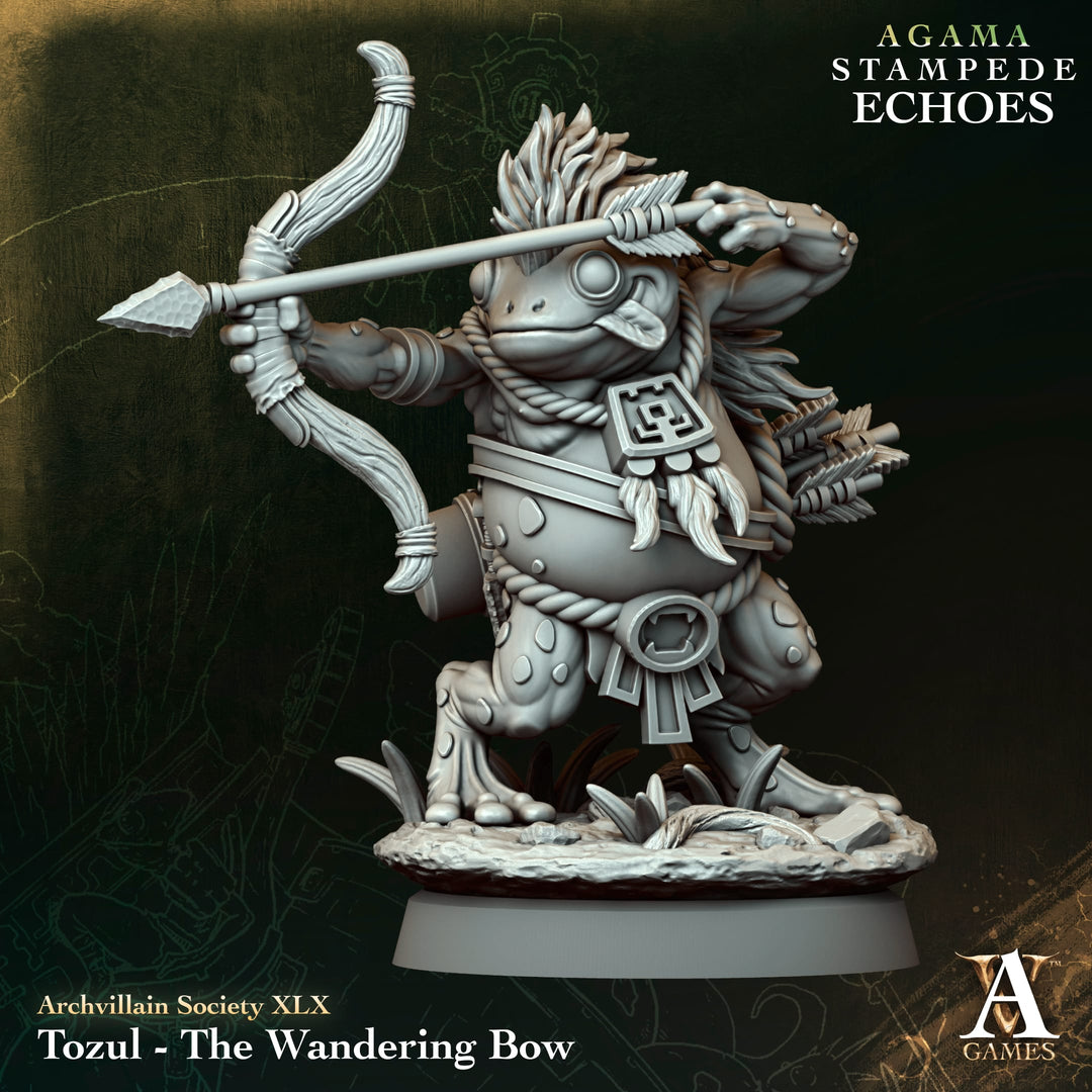 Tozul, the Wandering Bow unpainted resin character miniature by Archvillain Games, 28-32mm DnD tabletop model.