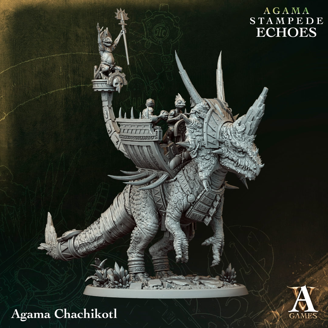 Agama Chachikotl unpainted resin lizardfolk miniature by Archvillain Games, 28-32mm DnD tabletop model.