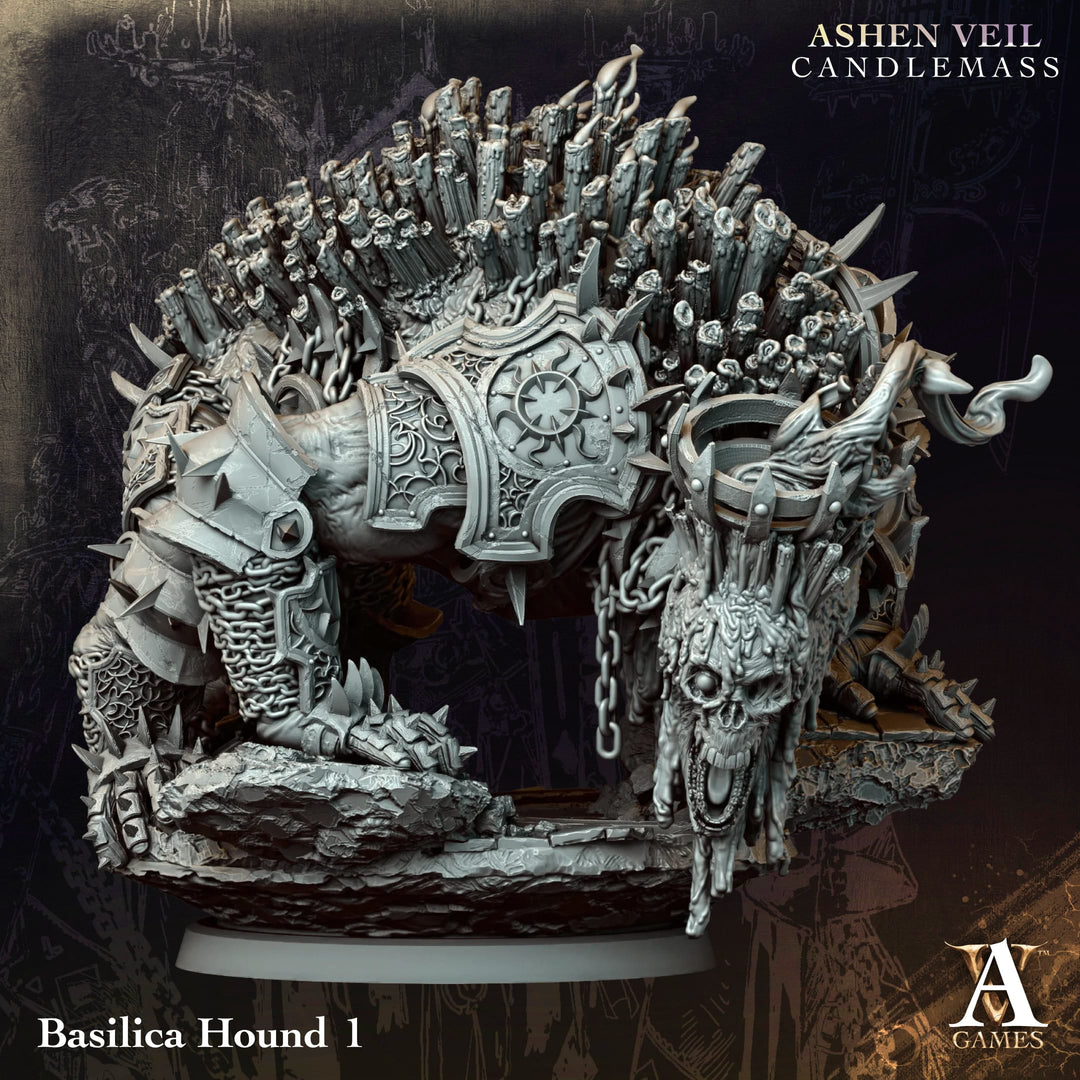 Basilica Hounds unpainted resin miniature by Archvillain Games, 28-32mm tabletop wargaming model.
