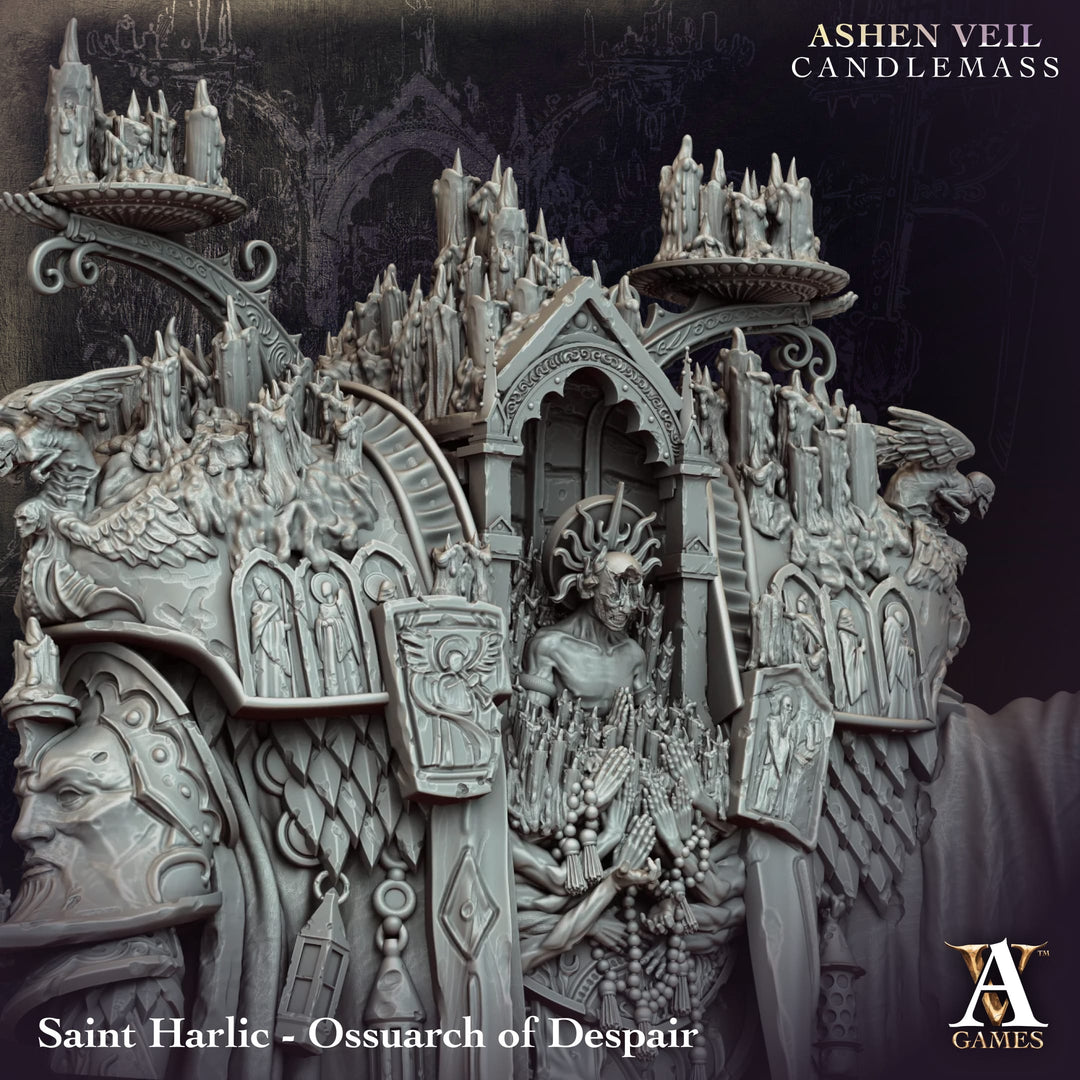 Saint Halric - Ossuarch of Despair unpainted resin undead centerpiece miniature by Archvillain Games, 28-32mm tabletop wargaming model.