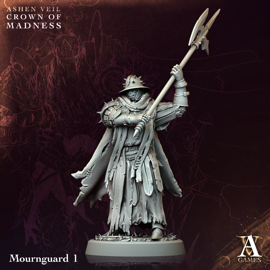 Mournguard unpainted resin character miniature by Archvillain Games, 28-32mm DnD tabletop model.