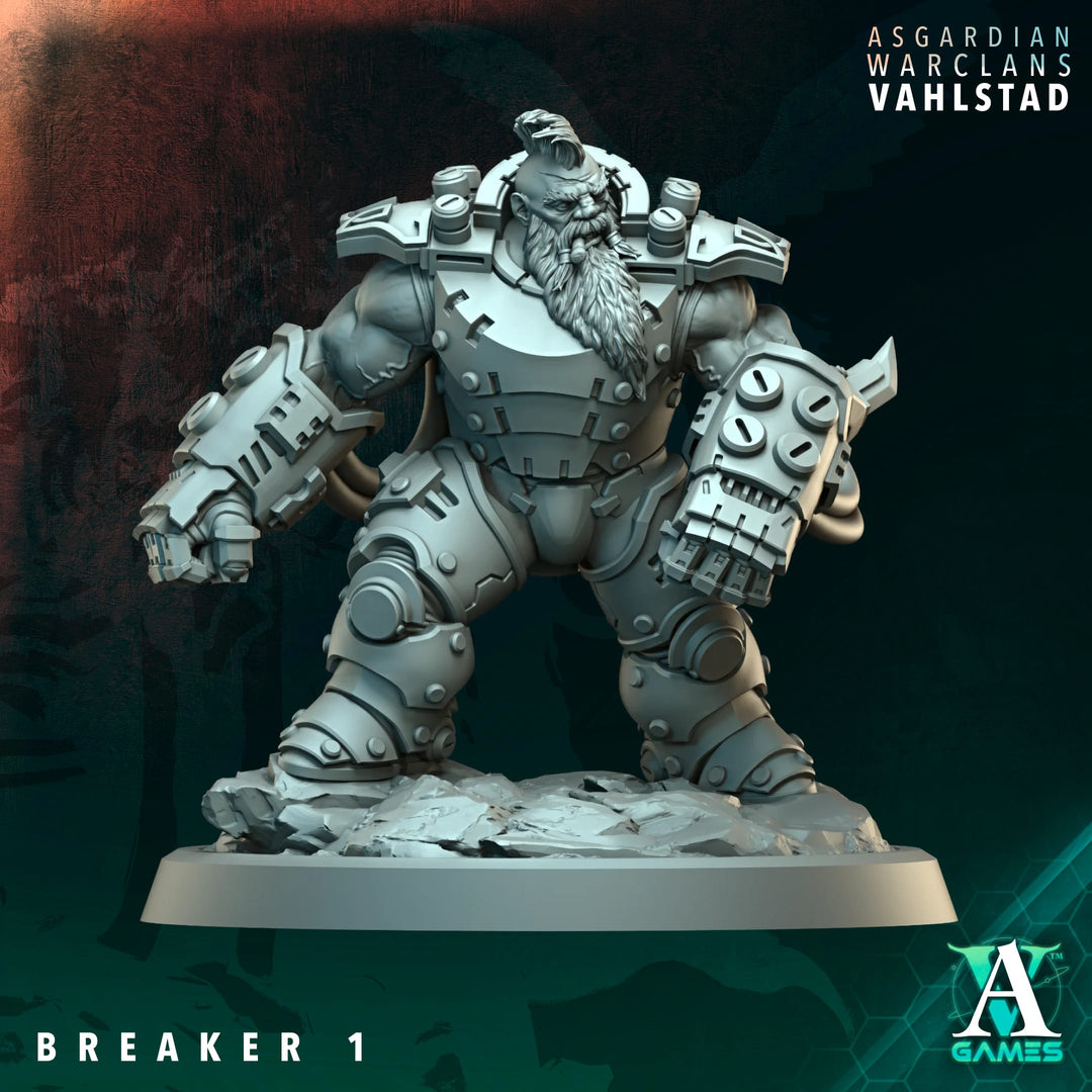 Breakers - Asgardian Warclans unpainted resin miniature by Archvillain Games, 28-32mm tabletop wargaming model.