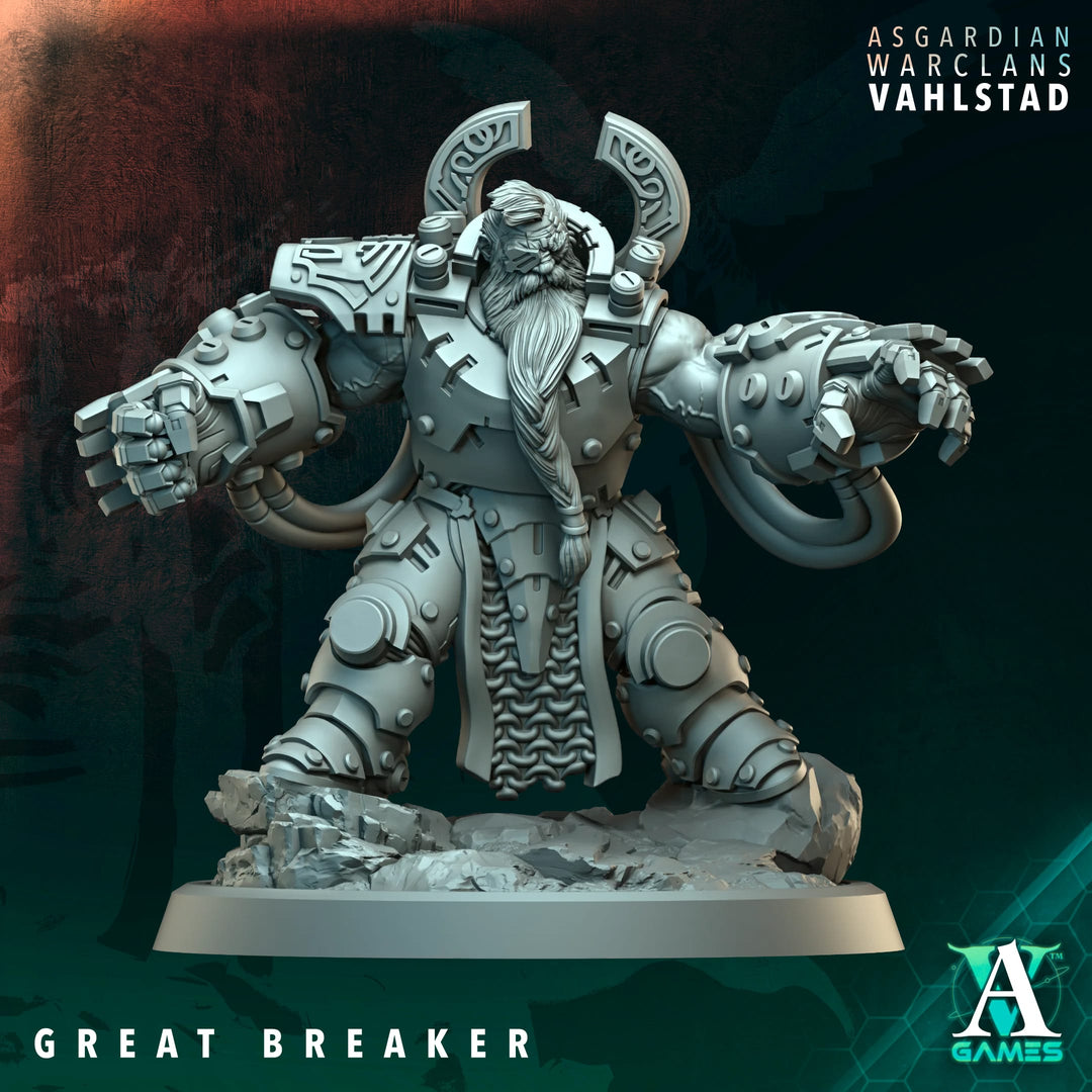 Great Breaker - Asgardian Warclans unpainted resin miniature by Archvillain Games, 28-32mm tabletop wargaming model.