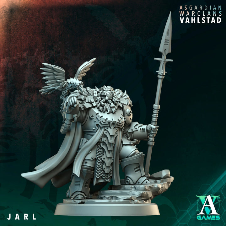 Jarl - Asgardian Warclans unpainted resin miniature by Archvillain Games, 28-32mm tabletop wargaming model.