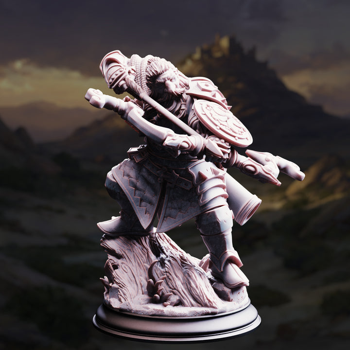 Dwarven Ranger - Achtum of the Meadow unpainted resin dwarf miniature by DM Stash, 28-32mm DnD tabletop model.