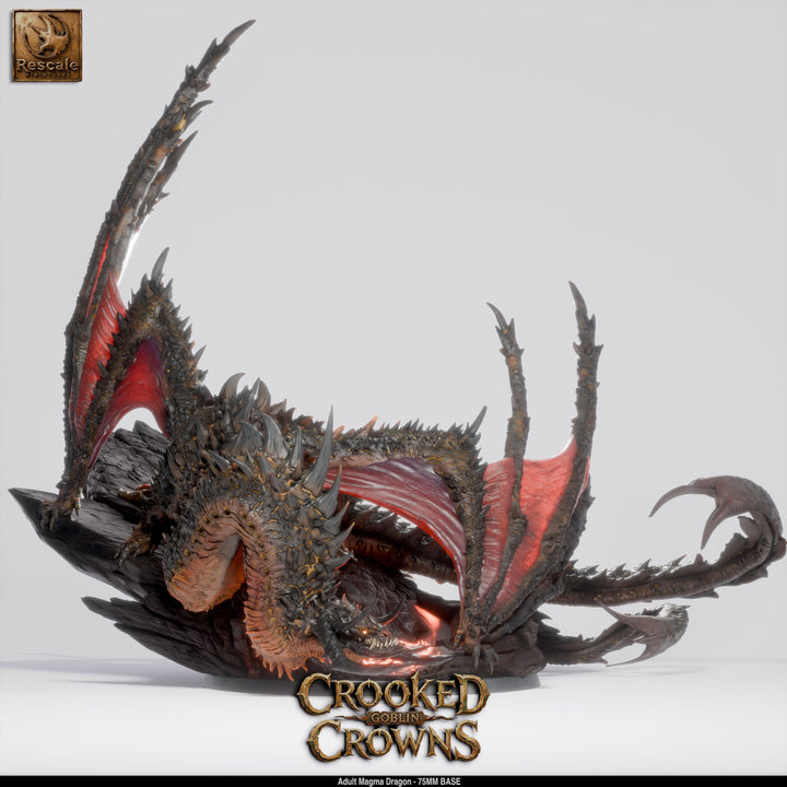 Magma Dragon- Adult unpainted resin dragon miniature by Rescale Miniatures, 28-32mm DnD tabletop model.