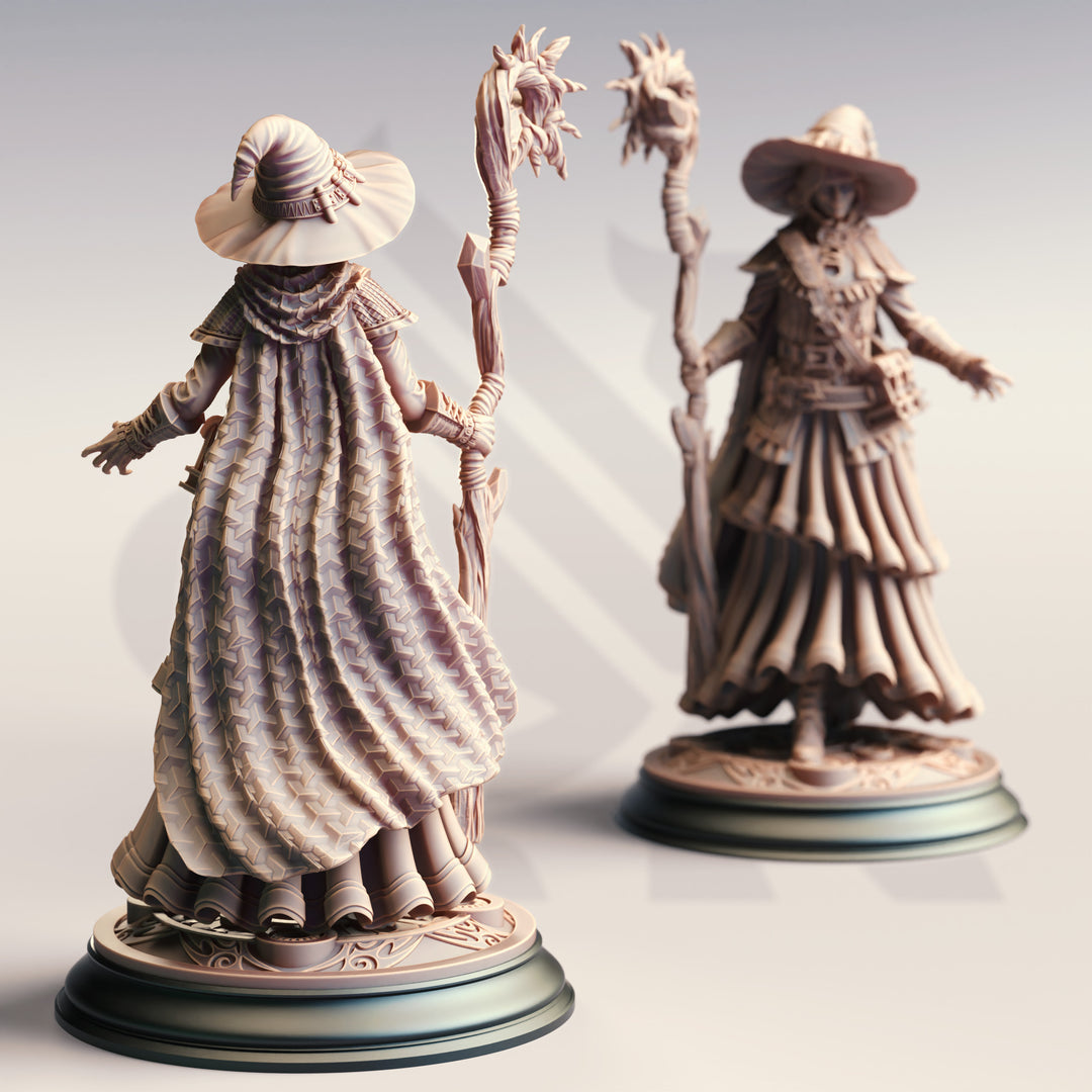 Human Wizard Apprentice - Alia of Ardris unpainted resin wizard miniature by DM Stash, 28-32mm DnD tabletop model.