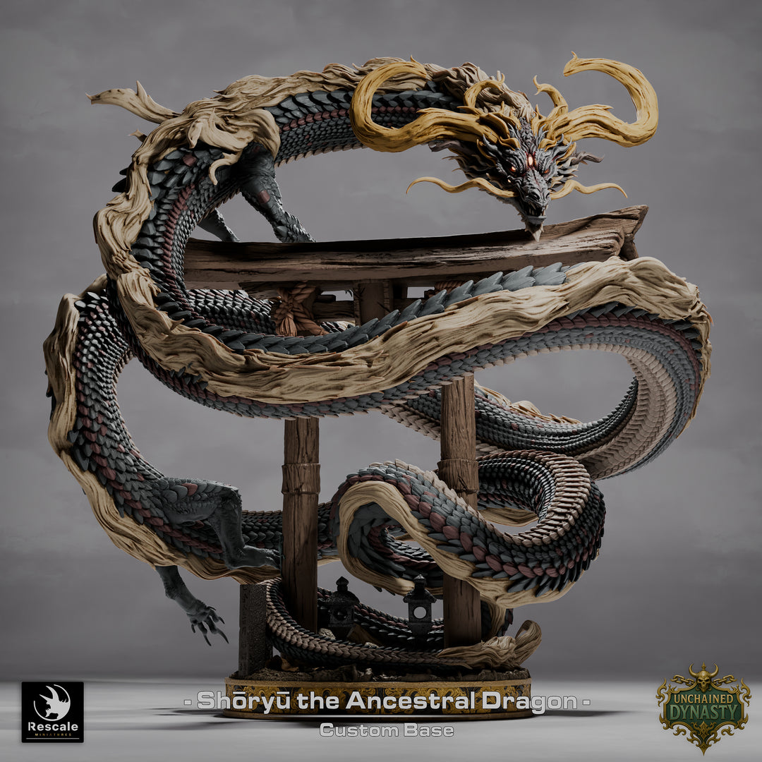 Shoryu, the Ancestral Dragon unpainted resin dragon centerpiece miniature by Rescale Miniatures, 28-32mm DnD tabletop model.
